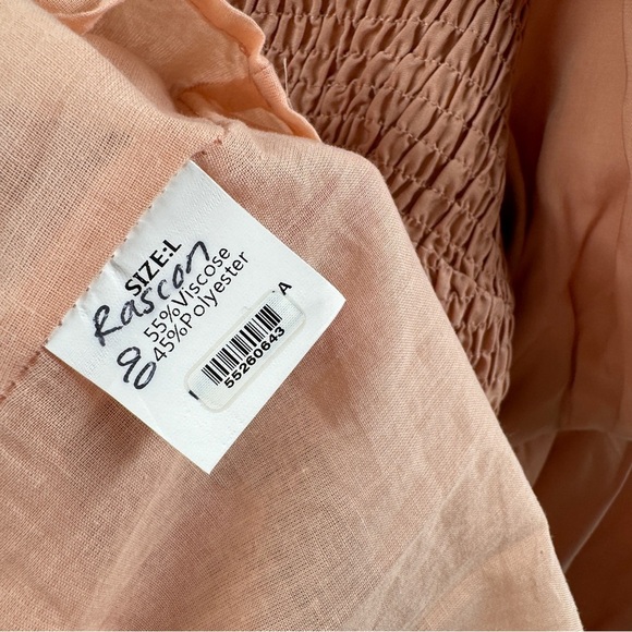 Peach Smocked Puff Sleeve A-Line Dress Convertible Neckline Size Large - Picture 5 of 7